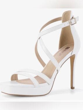 A283 IDIFU Platform High Heels White Strappy Square Toe Heels Stiletto Sandals